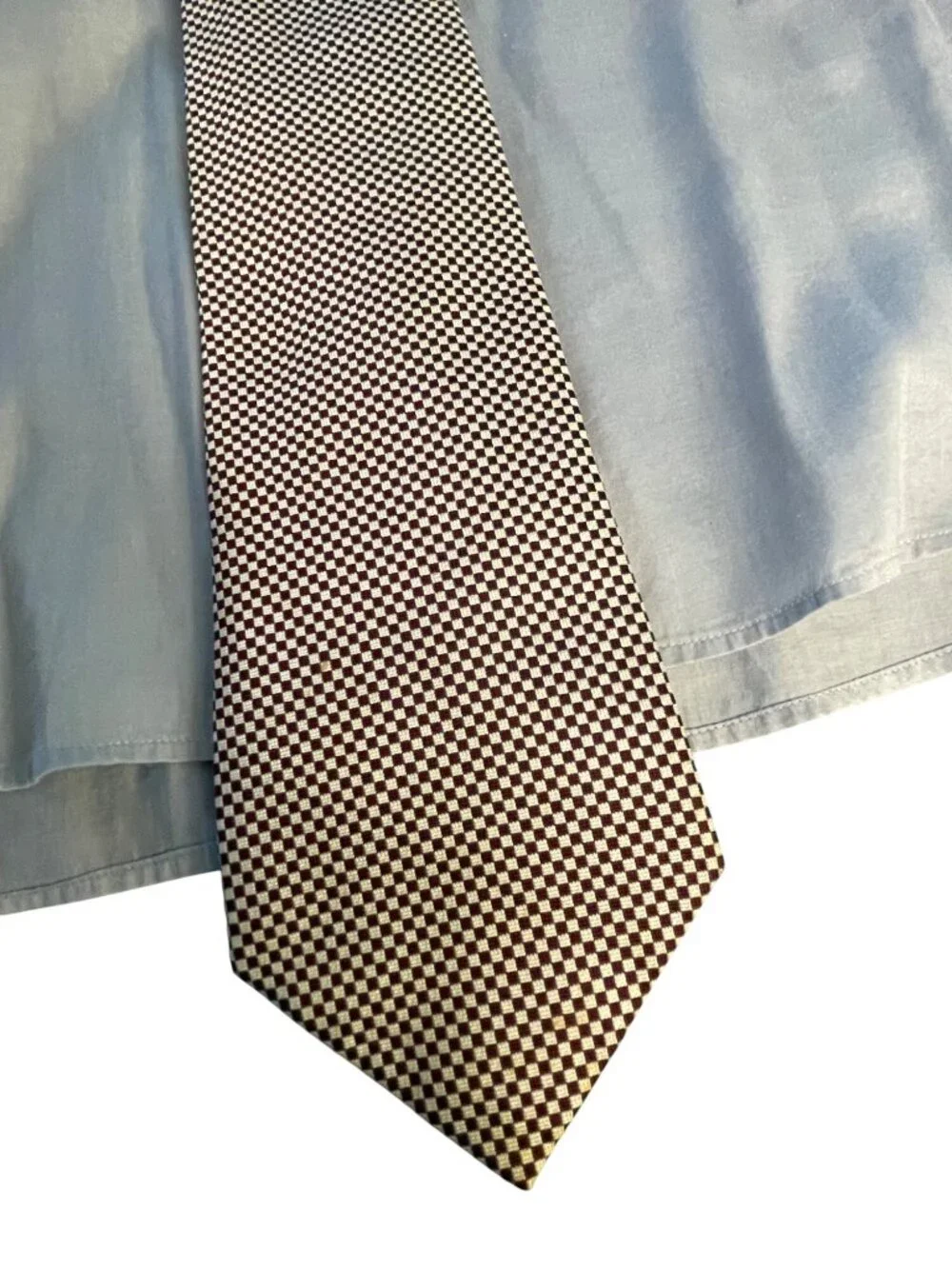 Ralph Lauren Purple Label Burgundy & Cream Checkered Silk Tie Made In Italy